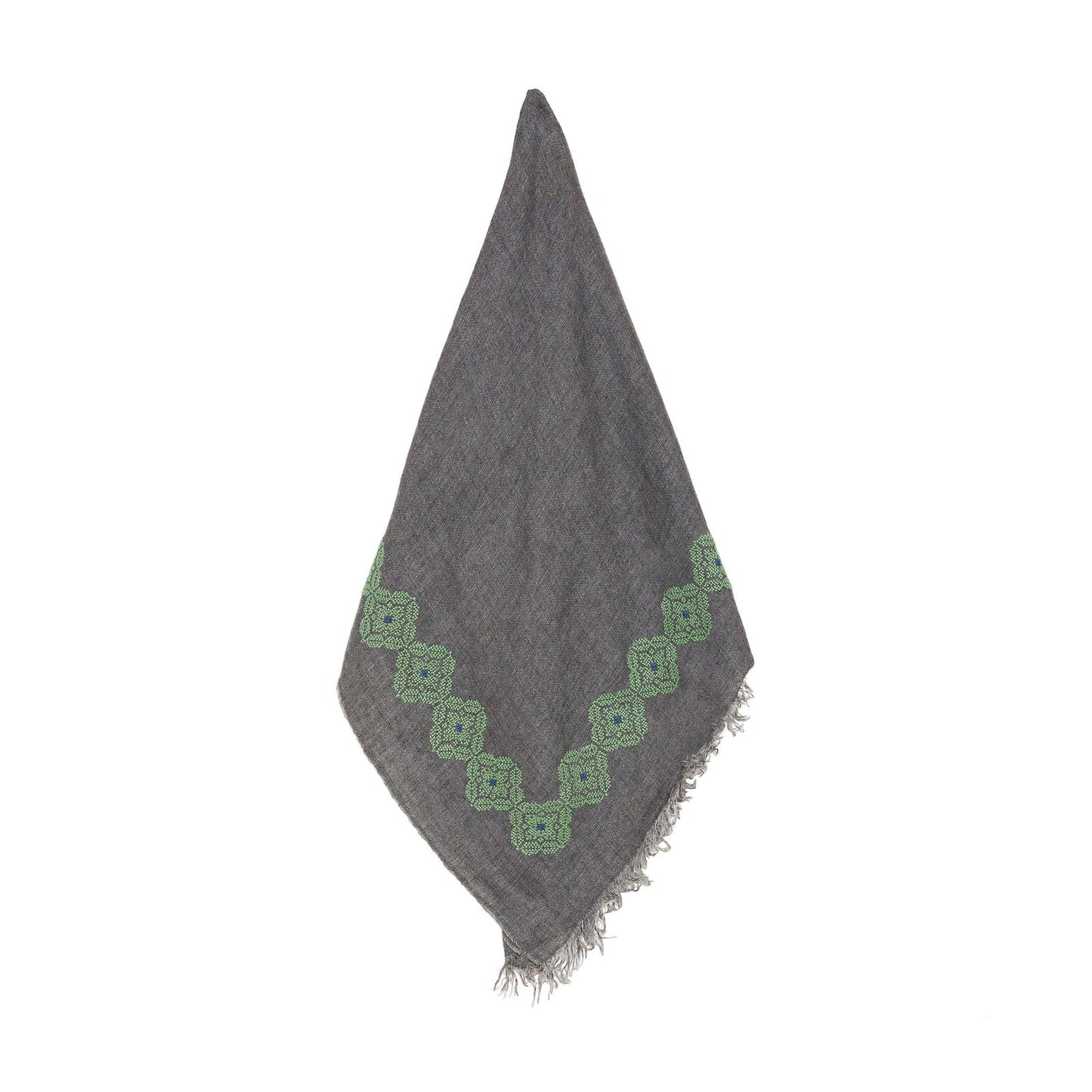 GREY LINEN SHAWL SQUARE GREEN POPPY