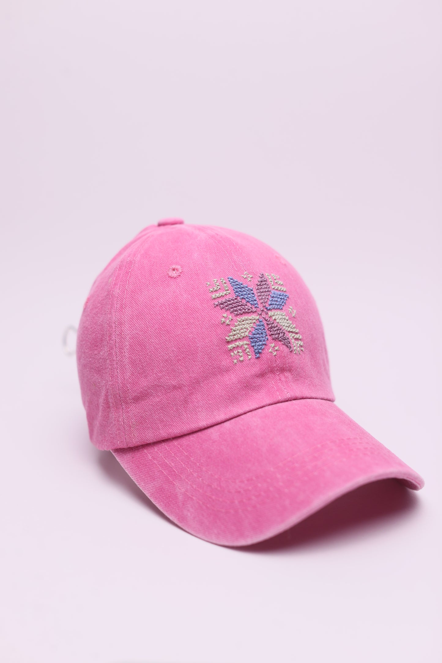Pink star hand embroidered cap
