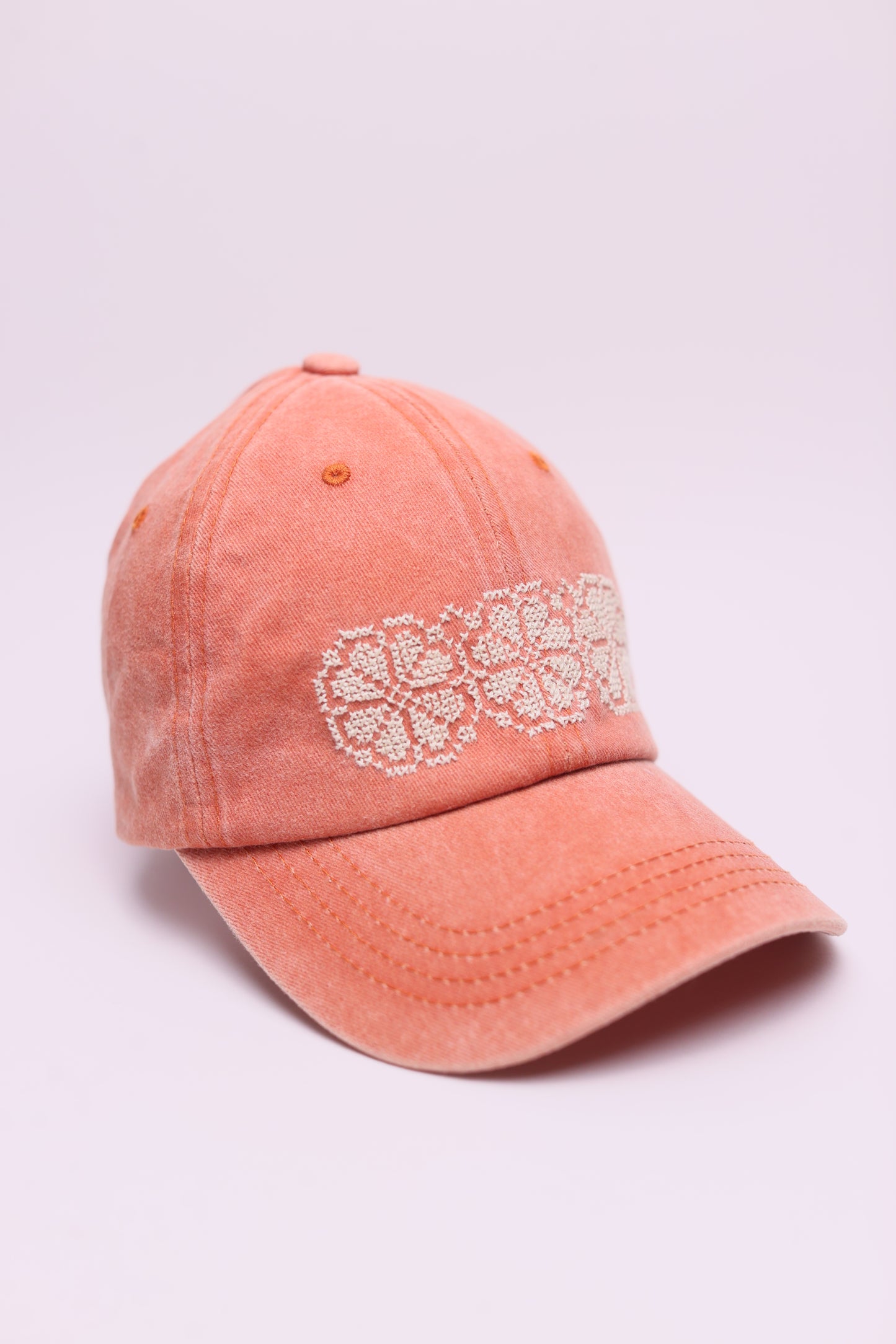 Orange Poppy flower hand embroidered cap