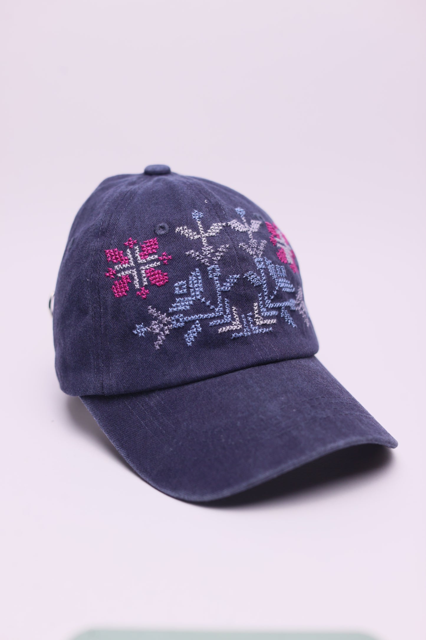 Navy Full bloom hand embroidered cap