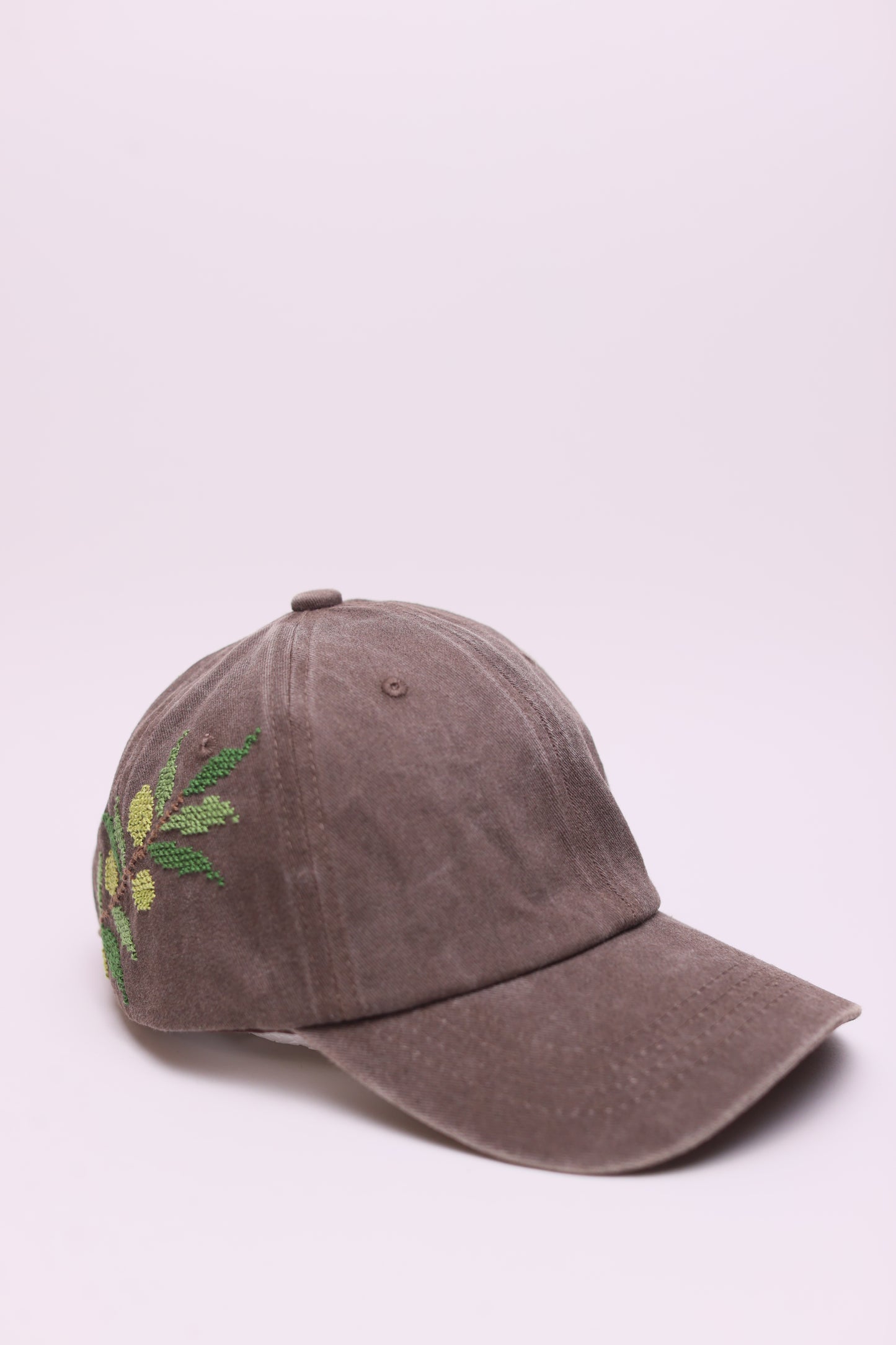 Brown Olive branch hand embroidered cap
