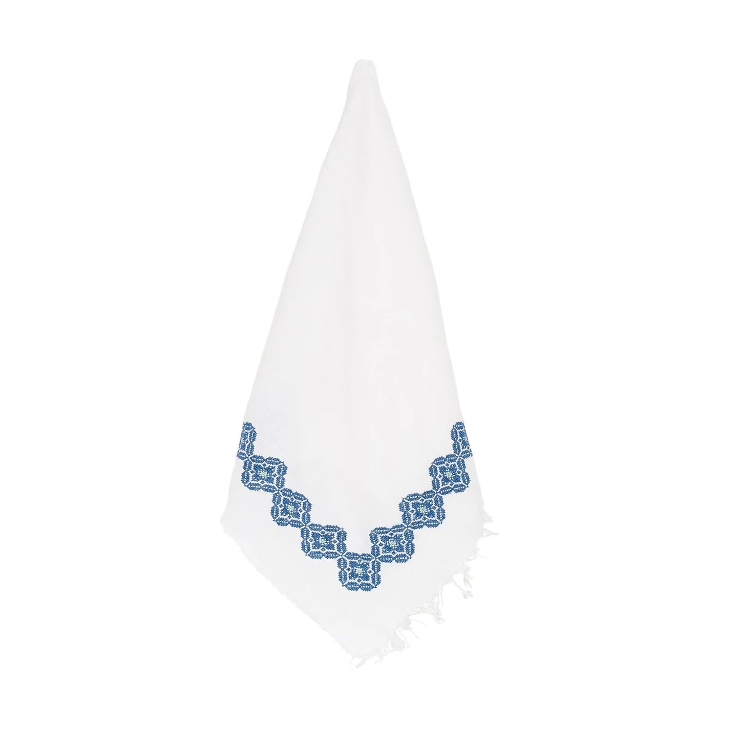 SEP WHITE LINEN SHAWL SQUARE BLUE POPPY
