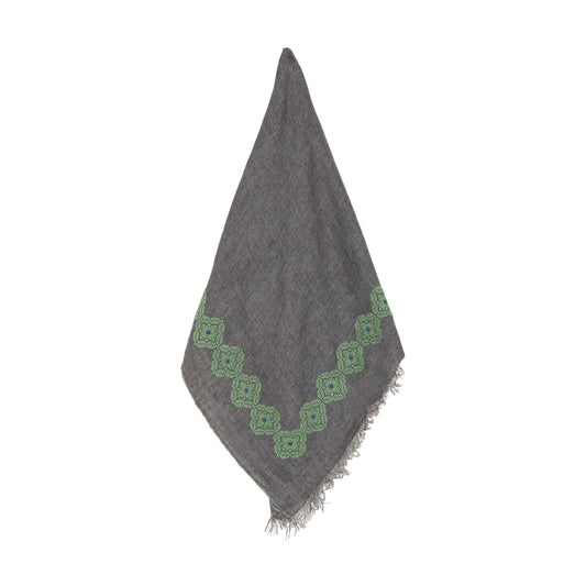 GREY LINEN SHAWL SQUARE GREEN POPPY