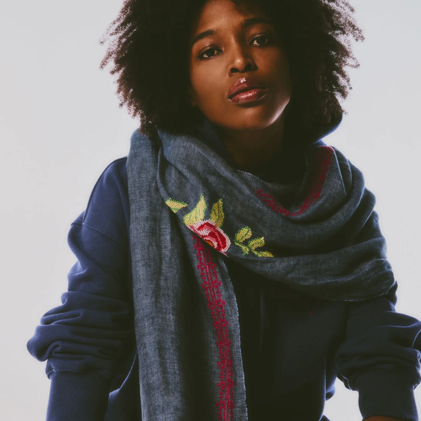 BLUE LINEN SHAWL IBRAHIM + HANA ROSE