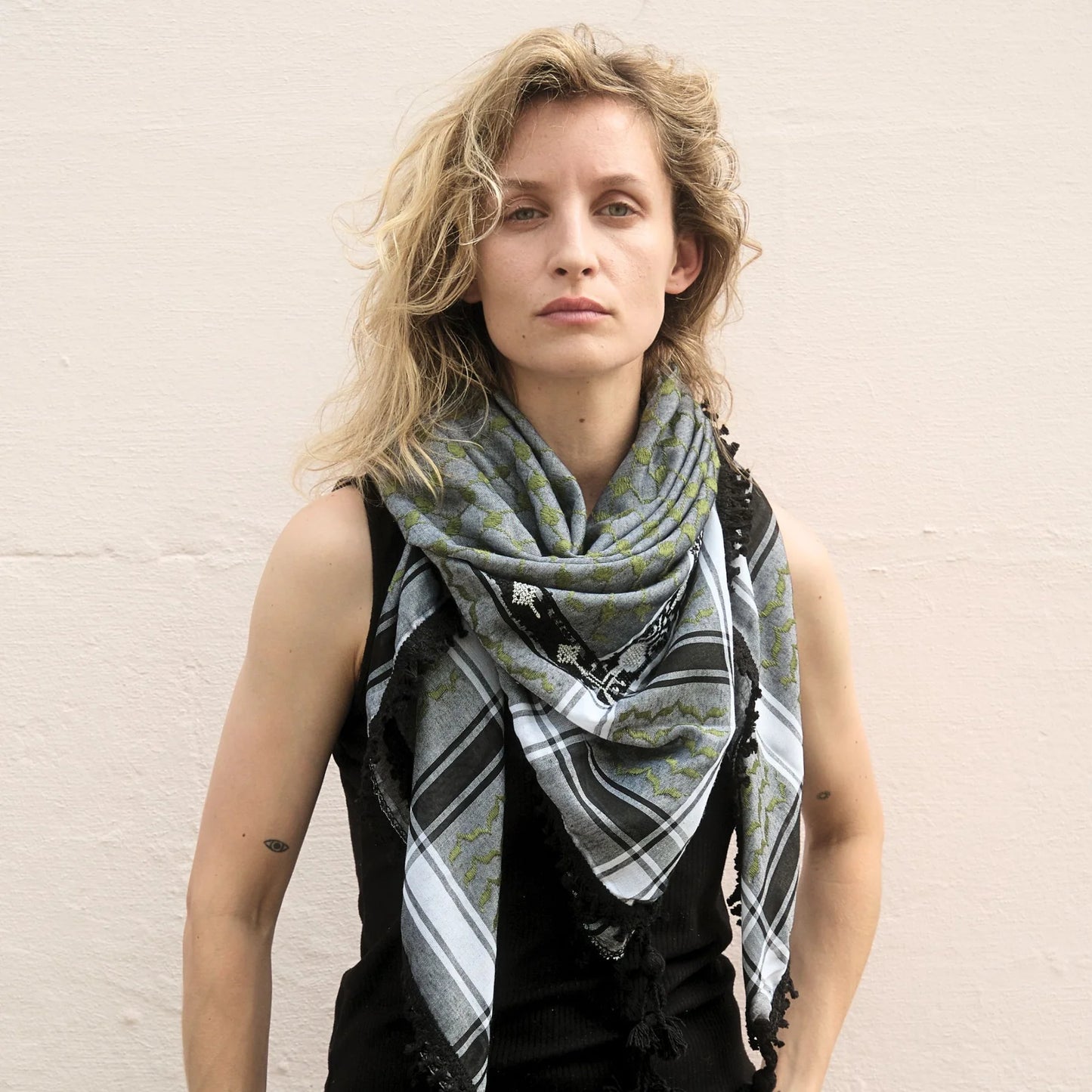 SEP 4 SHADES ON GRAY KEFFIYEH -GREEN