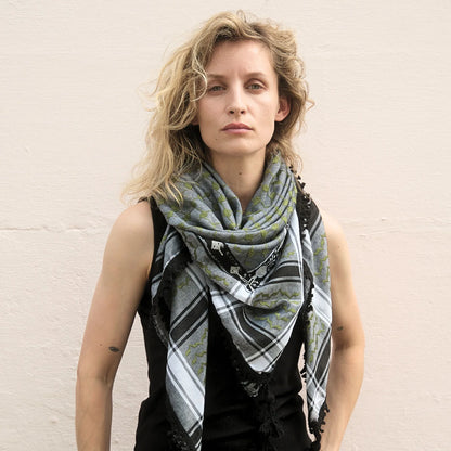 SEP 4 SHADES ON GRAY KEFFIYEH -GREEN