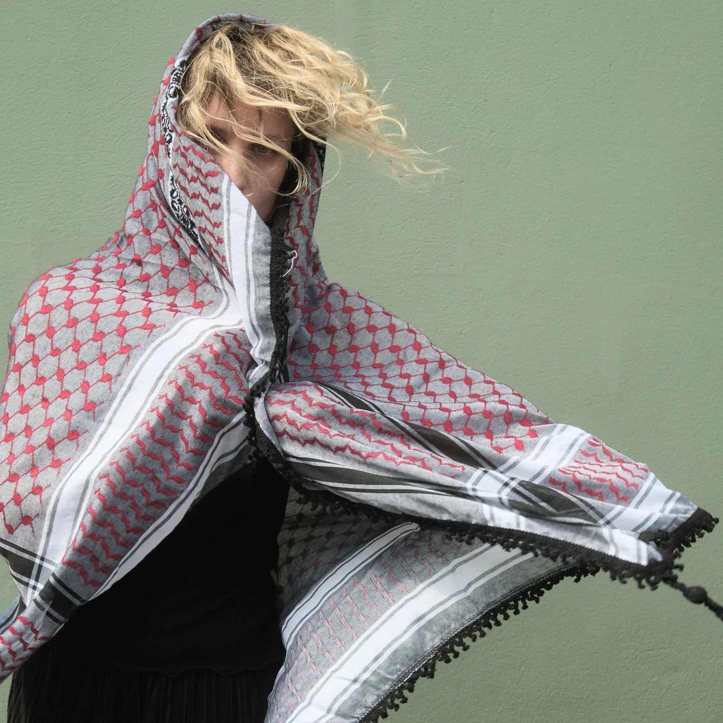 SEP 4 SHADES ON GRAY KEFFIYEH- RED