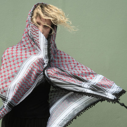 SEP 4 SHADES ON GRAY KEFFIYEH- RED