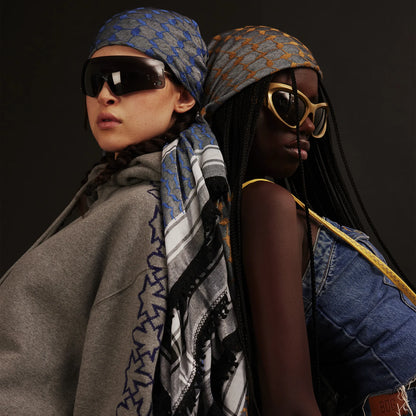 SEP 4 SHADES ON GRAY KEFFIYEH- BLUE