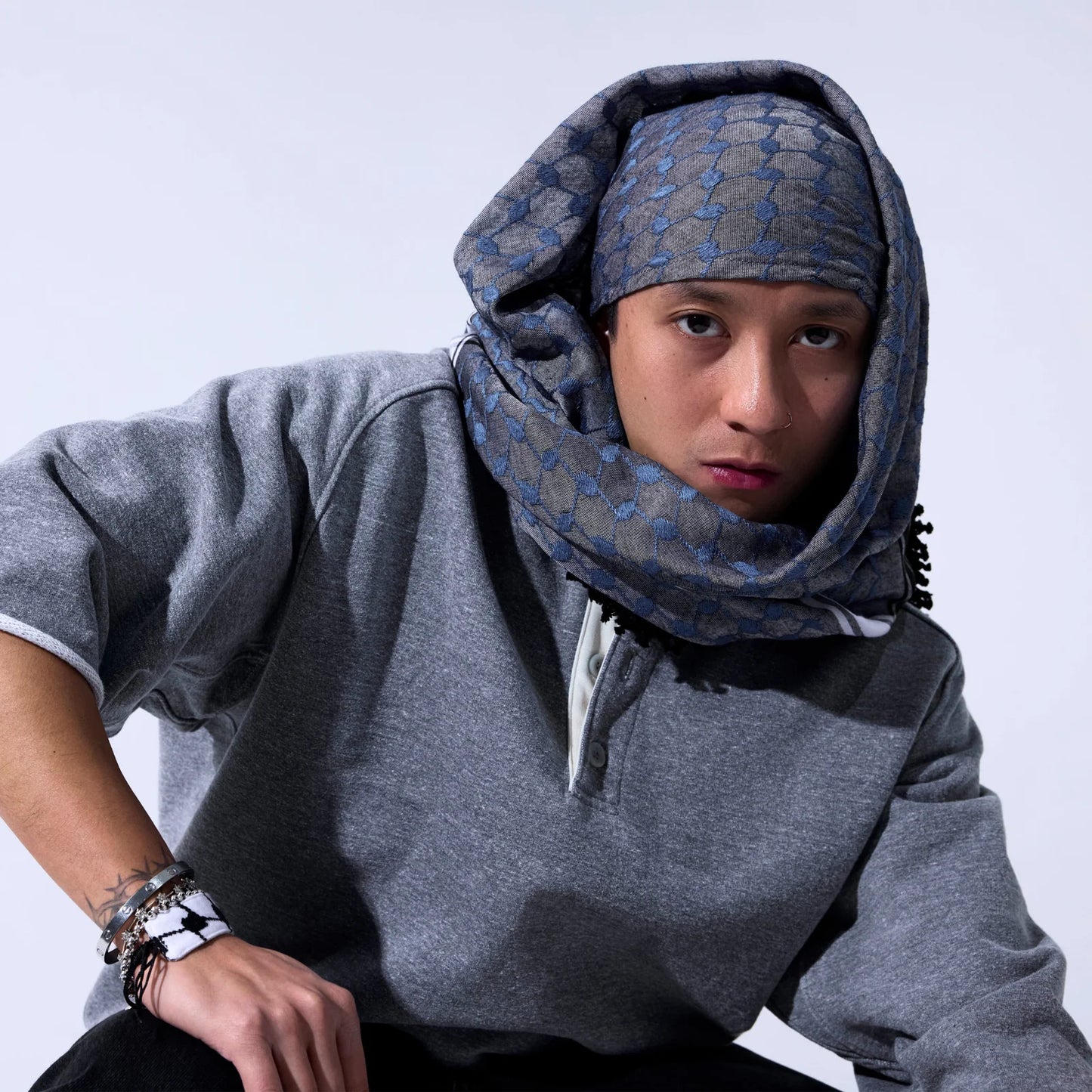 SEP 4 SHADES ON GRAY KEFFIYEH- BLUE