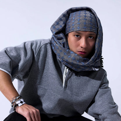 SEP 4 SHADES ON GRAY KEFFIYEH- BLUE