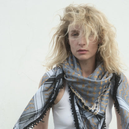 SEP 4 SHADES ON GRAY KEFFIYEH- GOLD