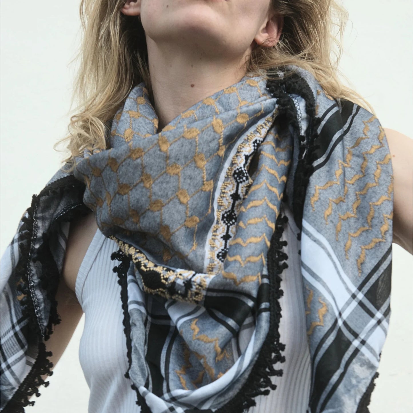 SEP 4 SHADES ON GRAY KEFFIYEH- GOLD
