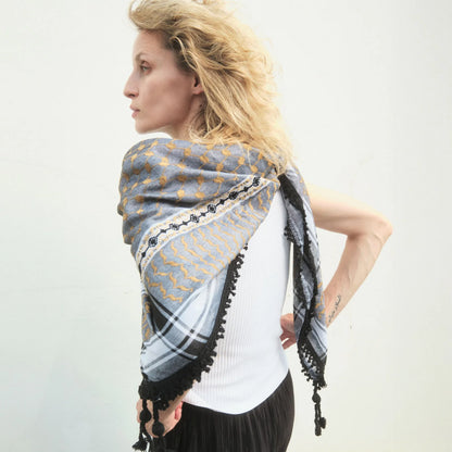 SEP 4 SHADES ON GRAY KEFFIYEH- GOLD