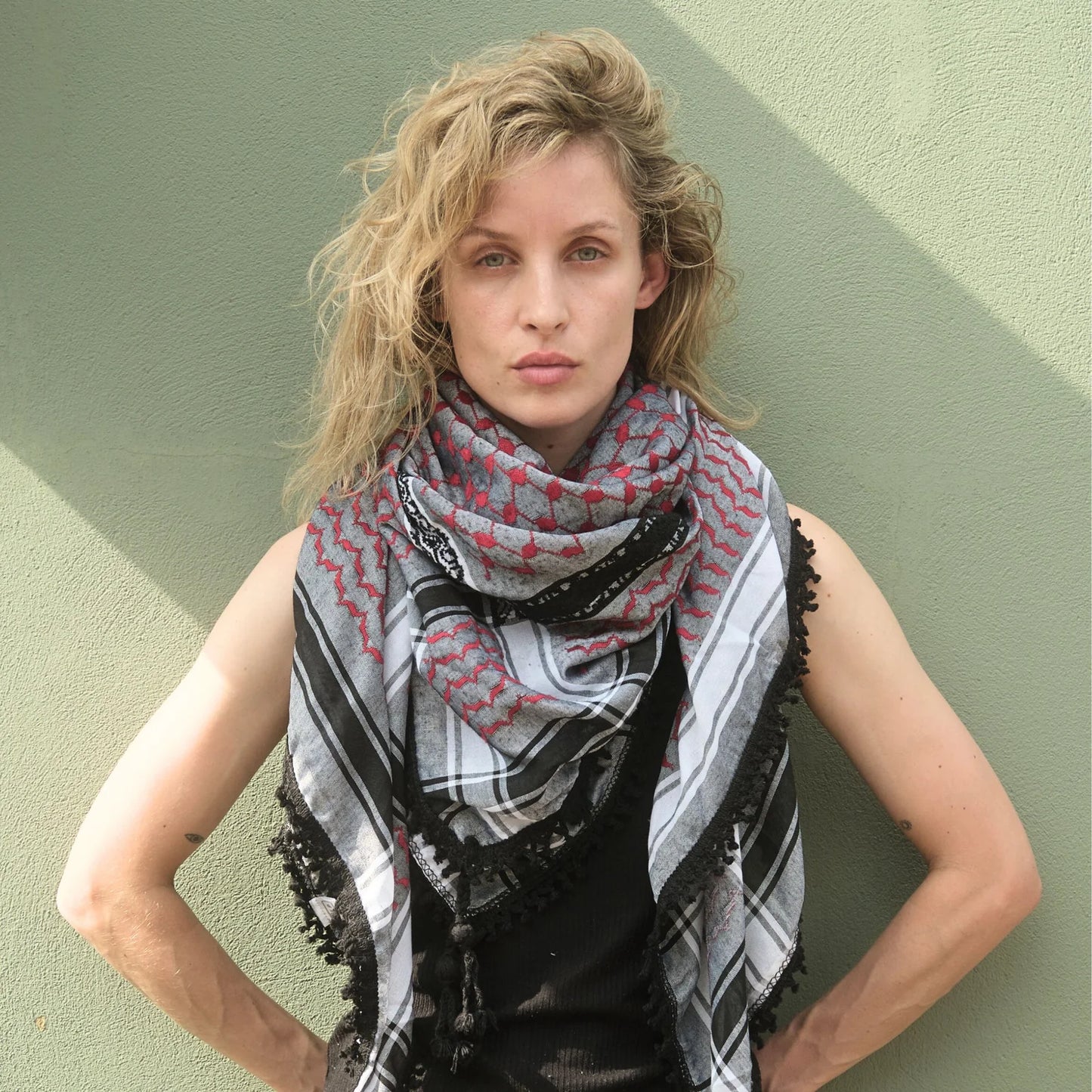 SEP 4 SHADES ON GRAY KEFFIYEH- RED