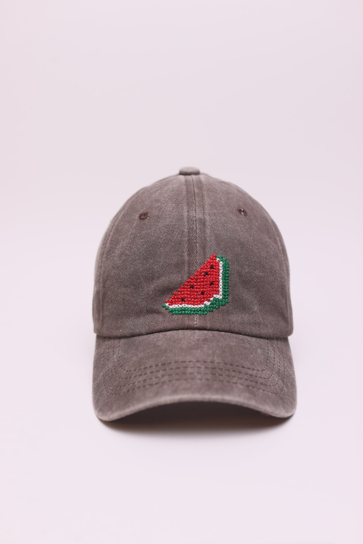 Brown Watermelon hand embroidered cap