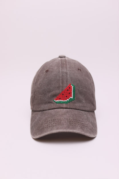 Brown Watermelon hand embroidered cap