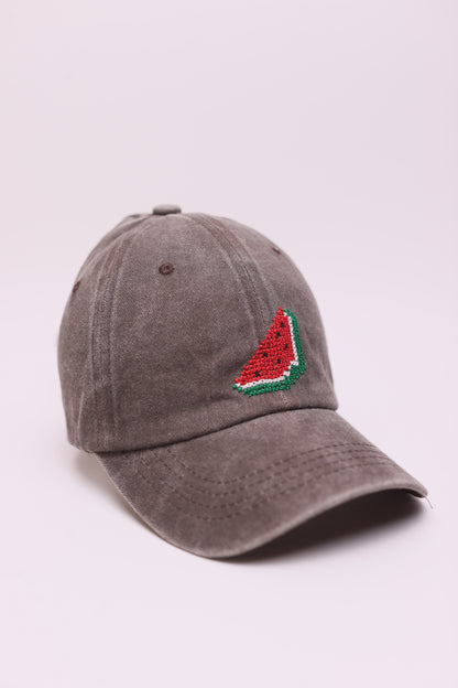 Brown Watermelon hand embroidered cap
