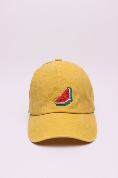 Yellow watermelon hand embroidered cap