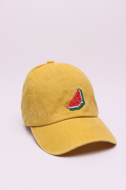 Yellow watermelon hand embroidered cap