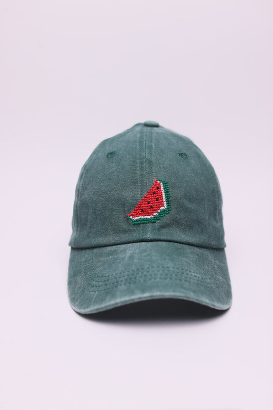 Green Watermelon hand-embroidered  cap