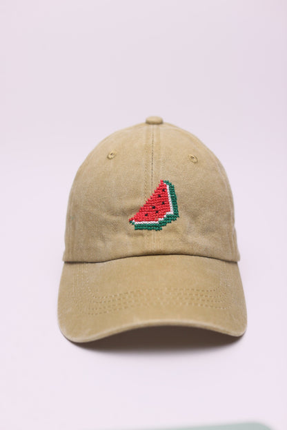 Beige Watermelon hand-embroidered cap