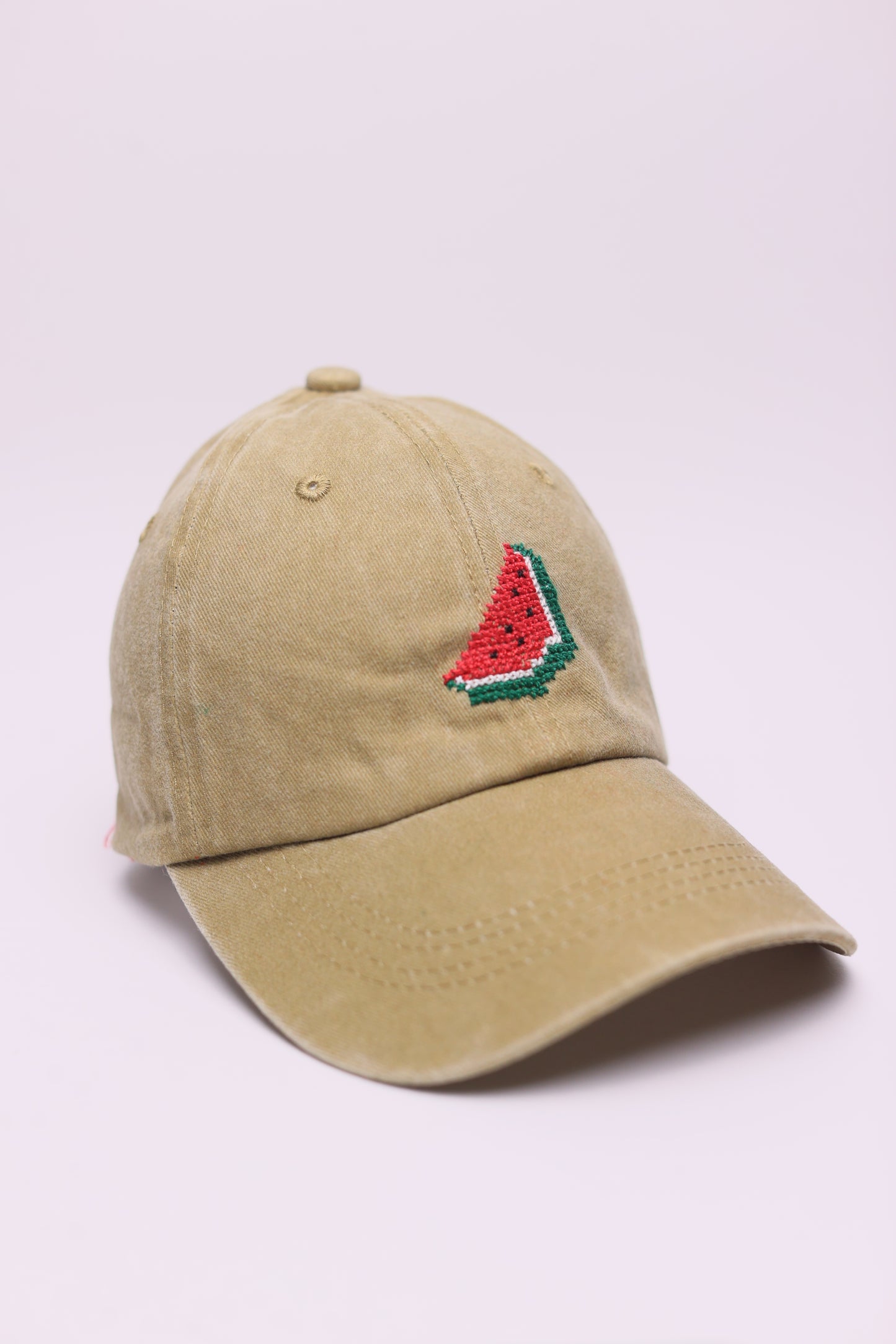 Beige Watermelon hand-embroidered cap