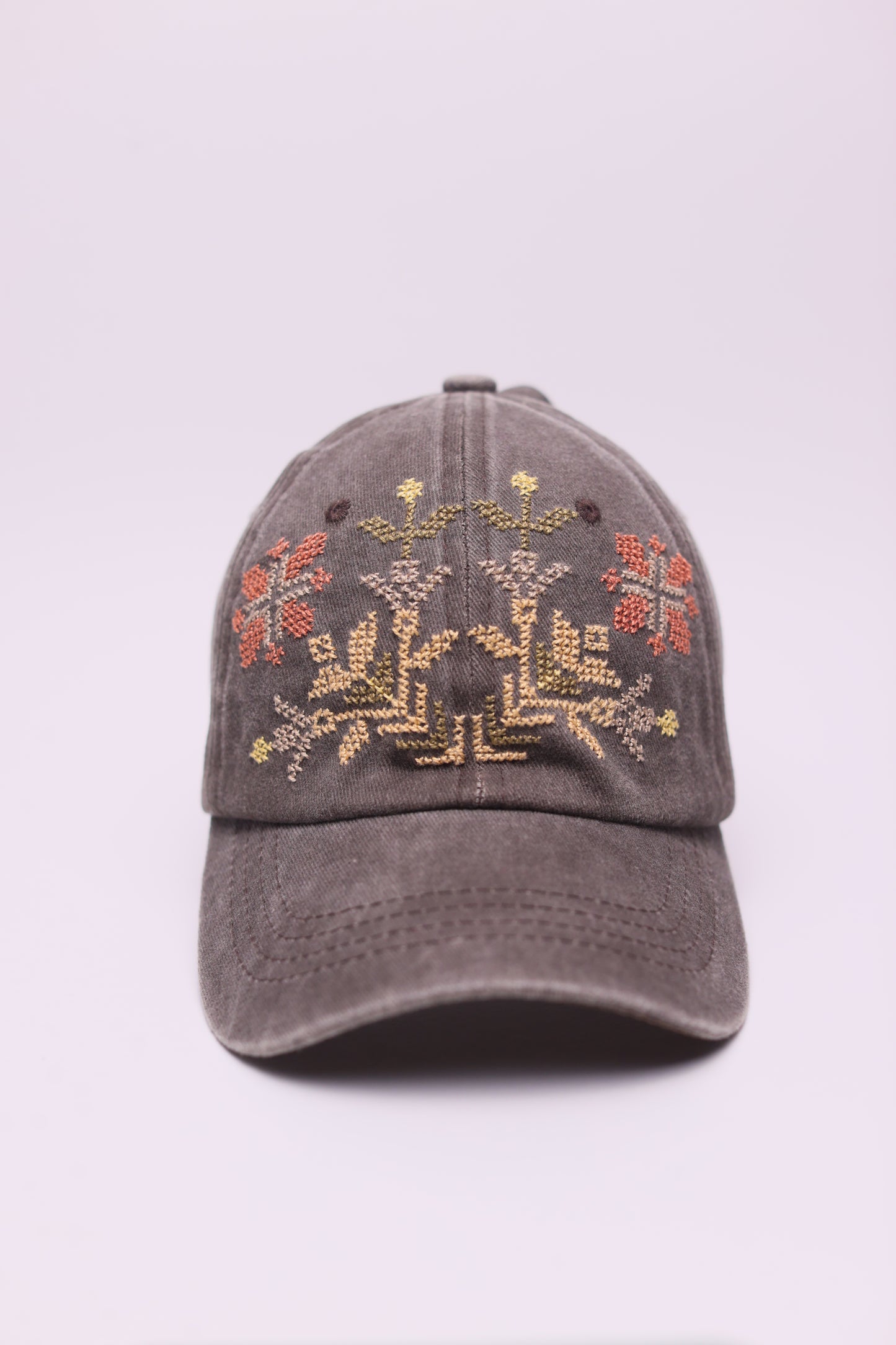 Full bloom hand- embroidered cap