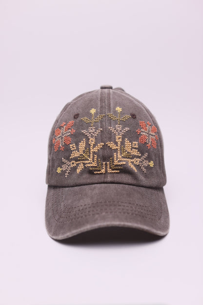 Full bloom hand- embroidered cap