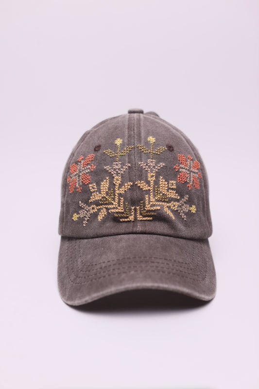 Full bloom hand- embroidered cap