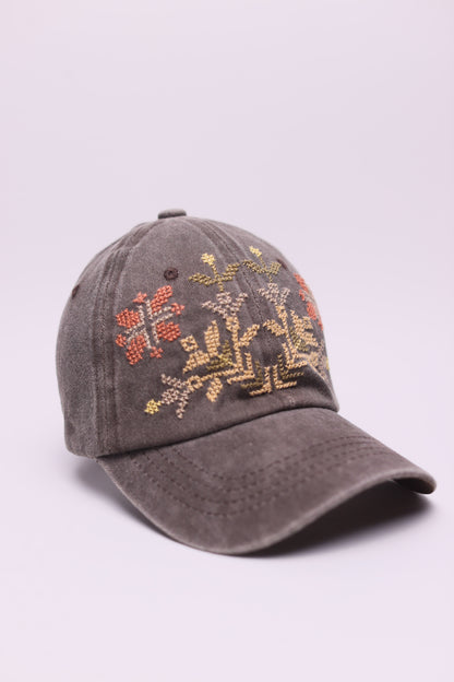 Full bloom hand- embroidered cap