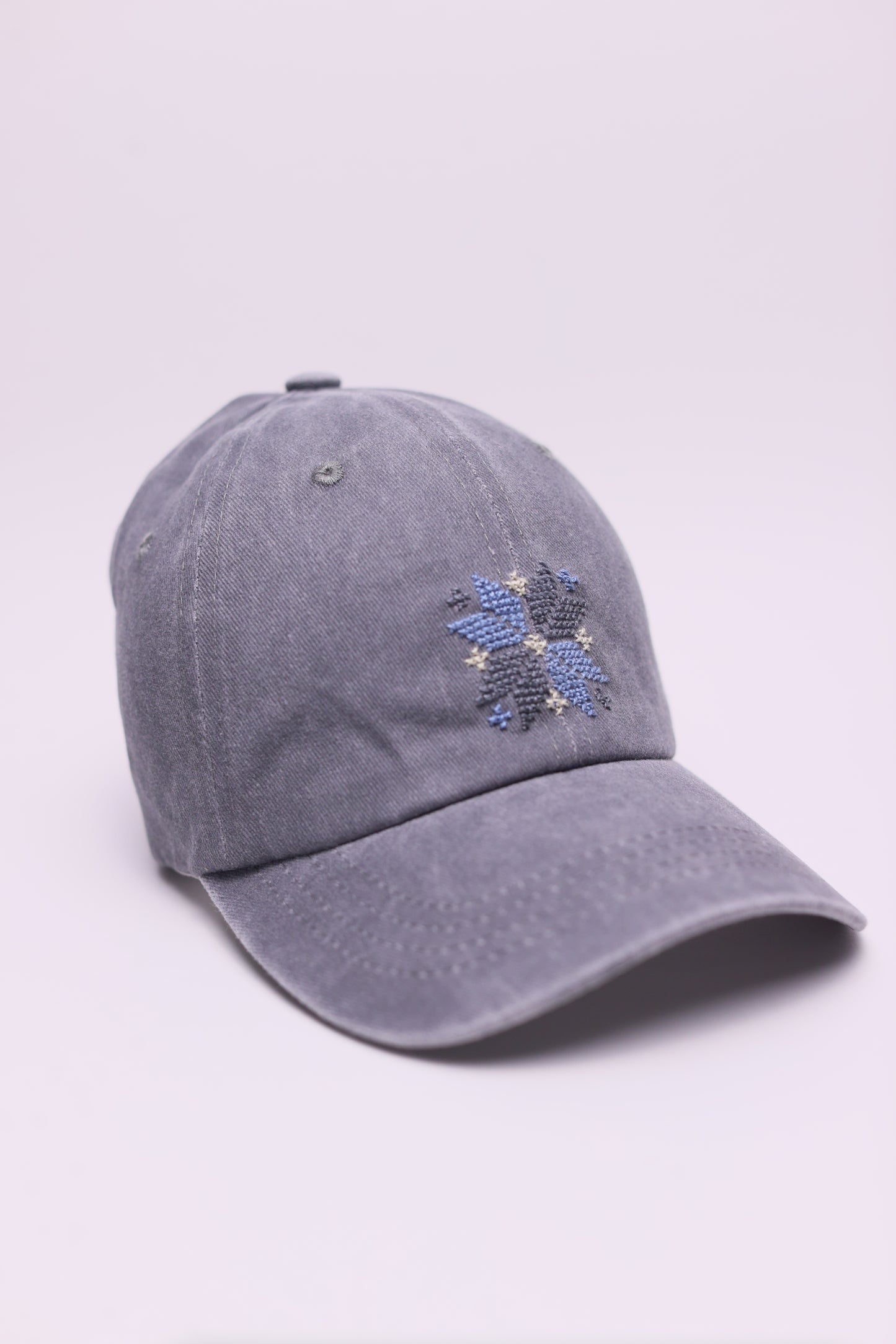 Light Grey star hand-embroidered cap