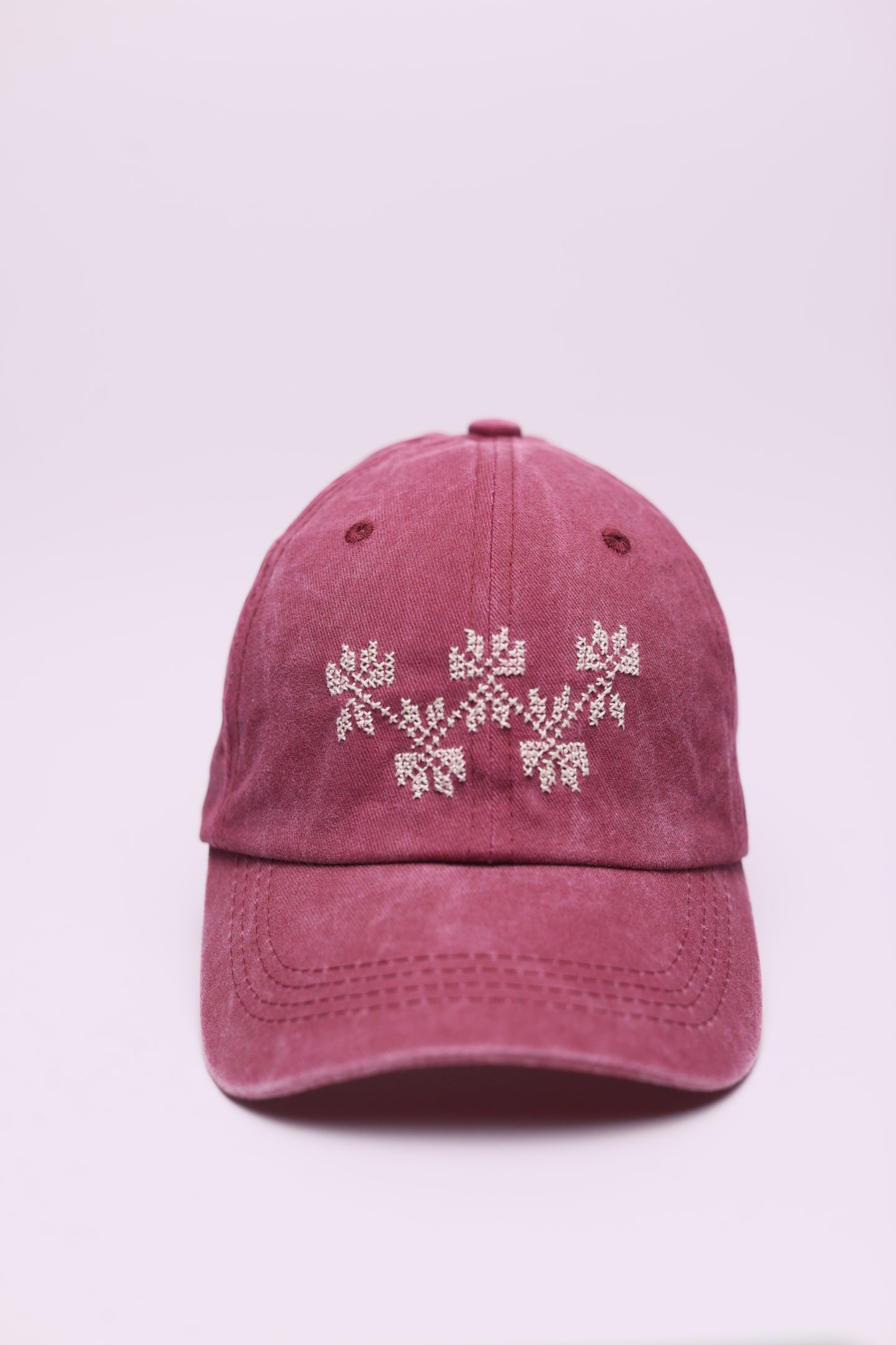 Burgundy hand embroidered cap