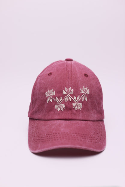 Burgundy hand embroidered cap
