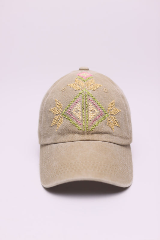 Pastel diamond hand-embroidered cap