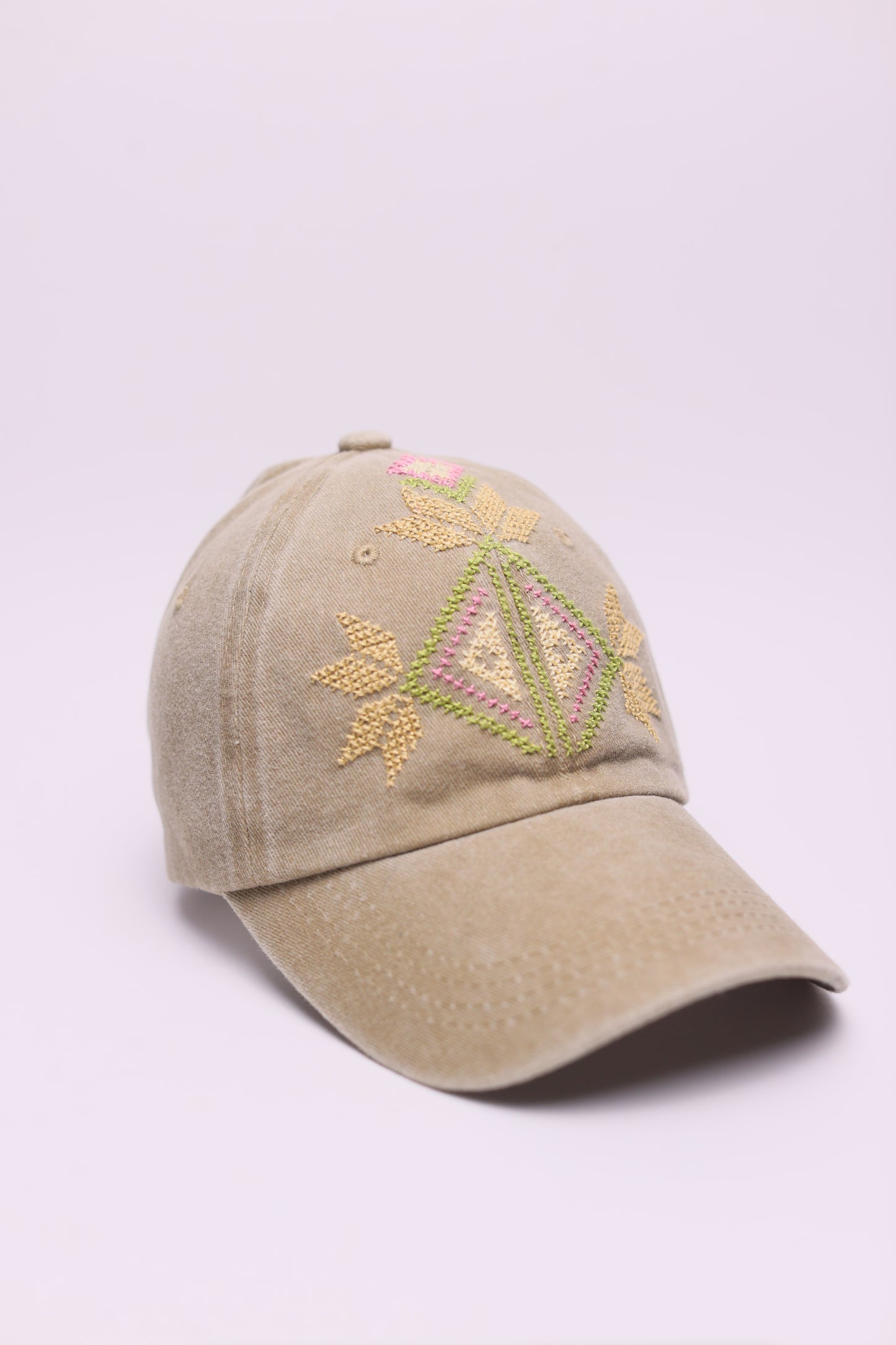 Pastel diamond hand-embroidered cap
