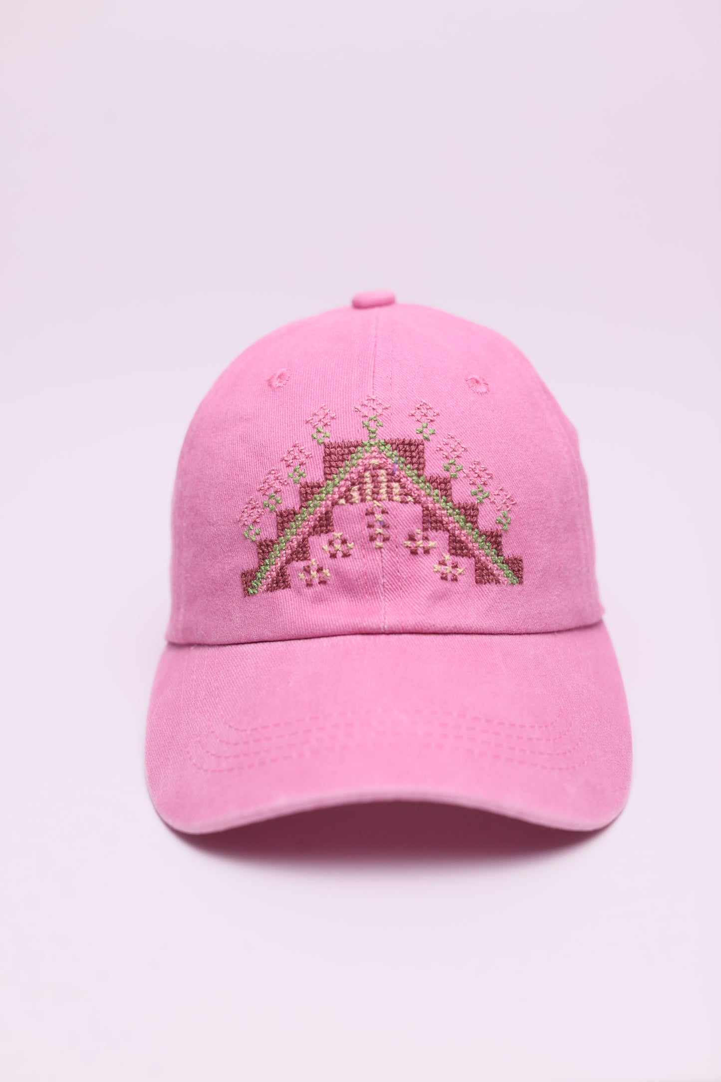 Arch pink hand embroidered cap