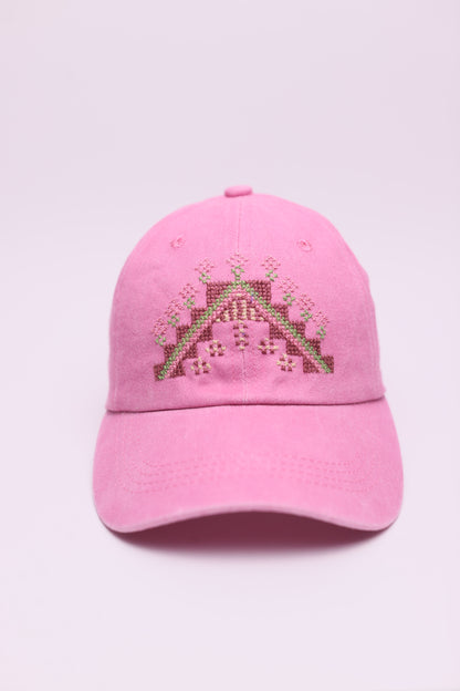 Arch pink hand embroidered cap