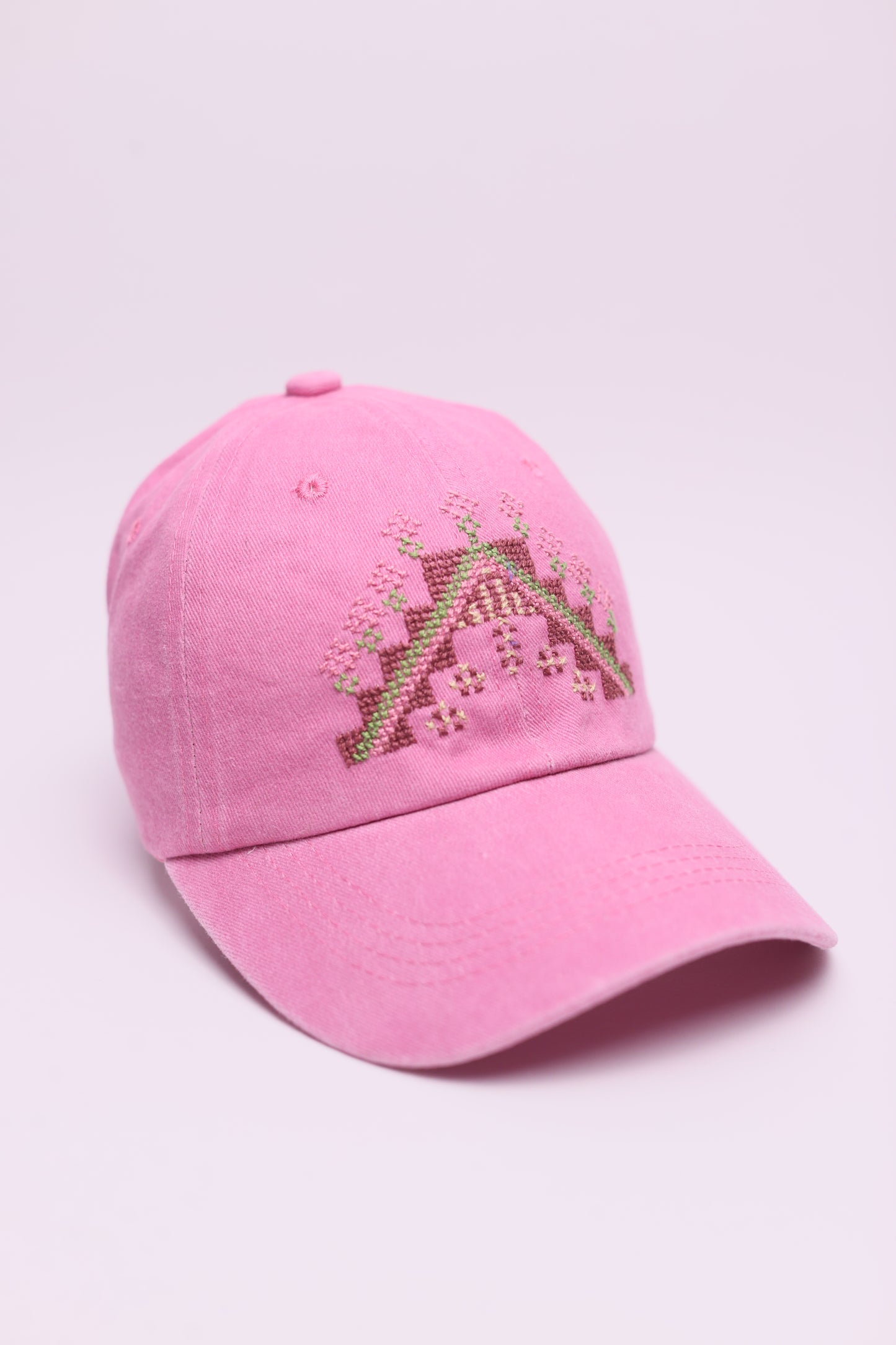 Arch pink hand embroidered cap