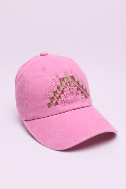 Arch pink hand embroidered cap