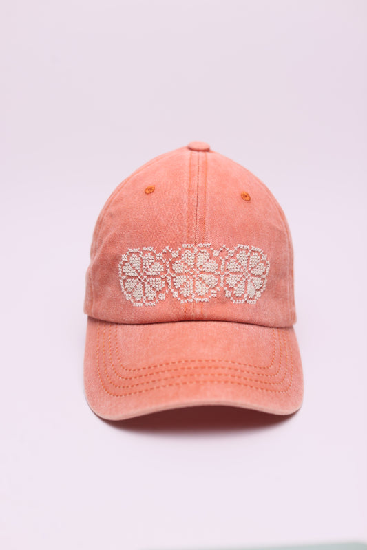Orange Poppy flower hand embroidered cap