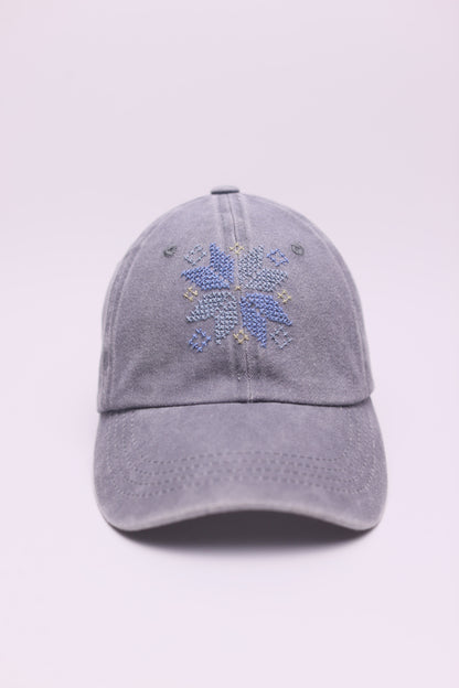 Light grey star hand embroidered cap