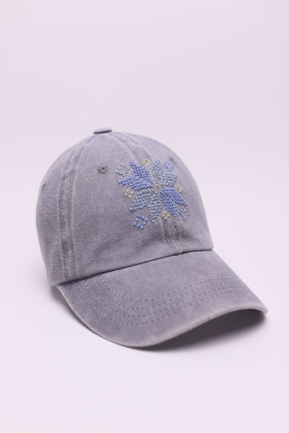 Light grey star hand embroidered cap