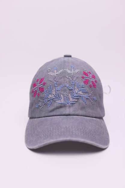 Full bloom hand embroidered cap