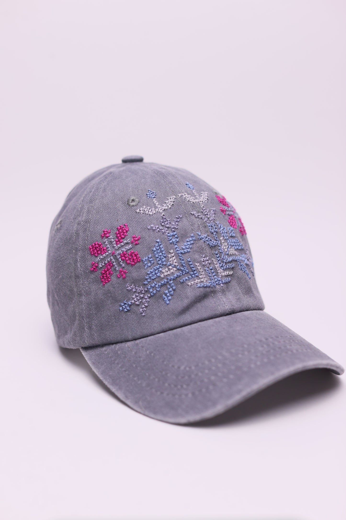 Full bloom hand embroidered cap