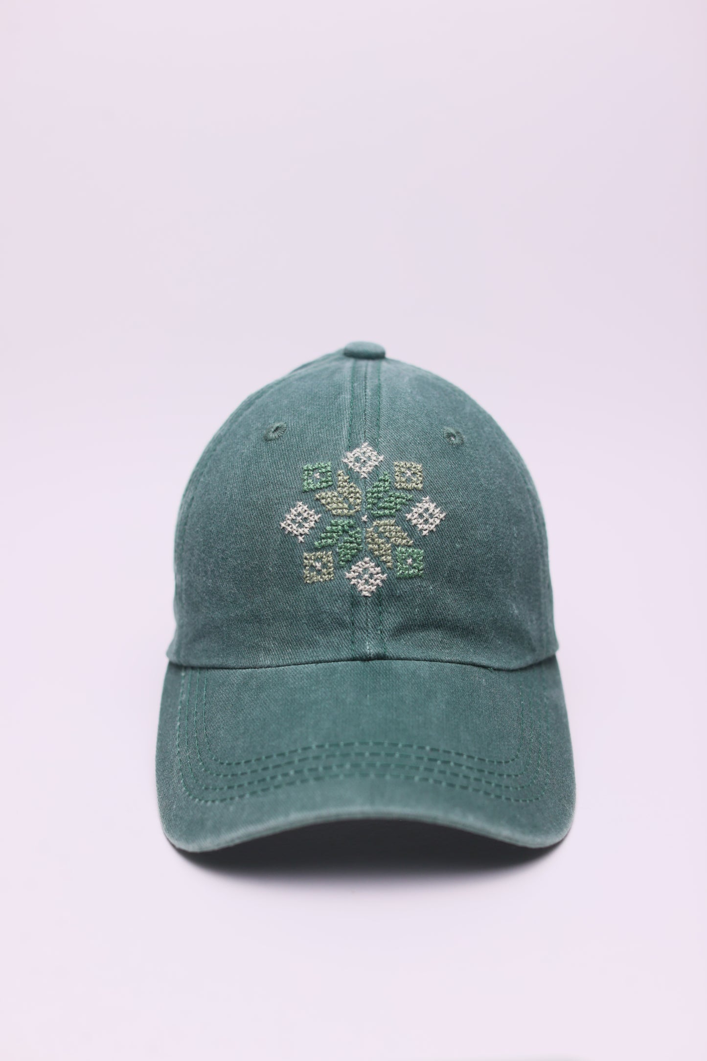 Green star hand embroidered cap
