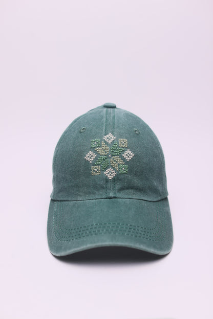 Green star hand embroidered cap