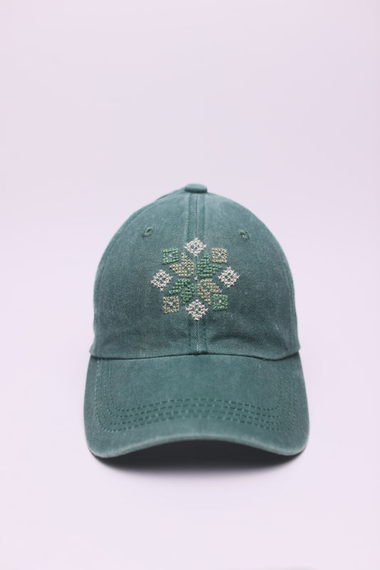 Green star hand embroidered cap