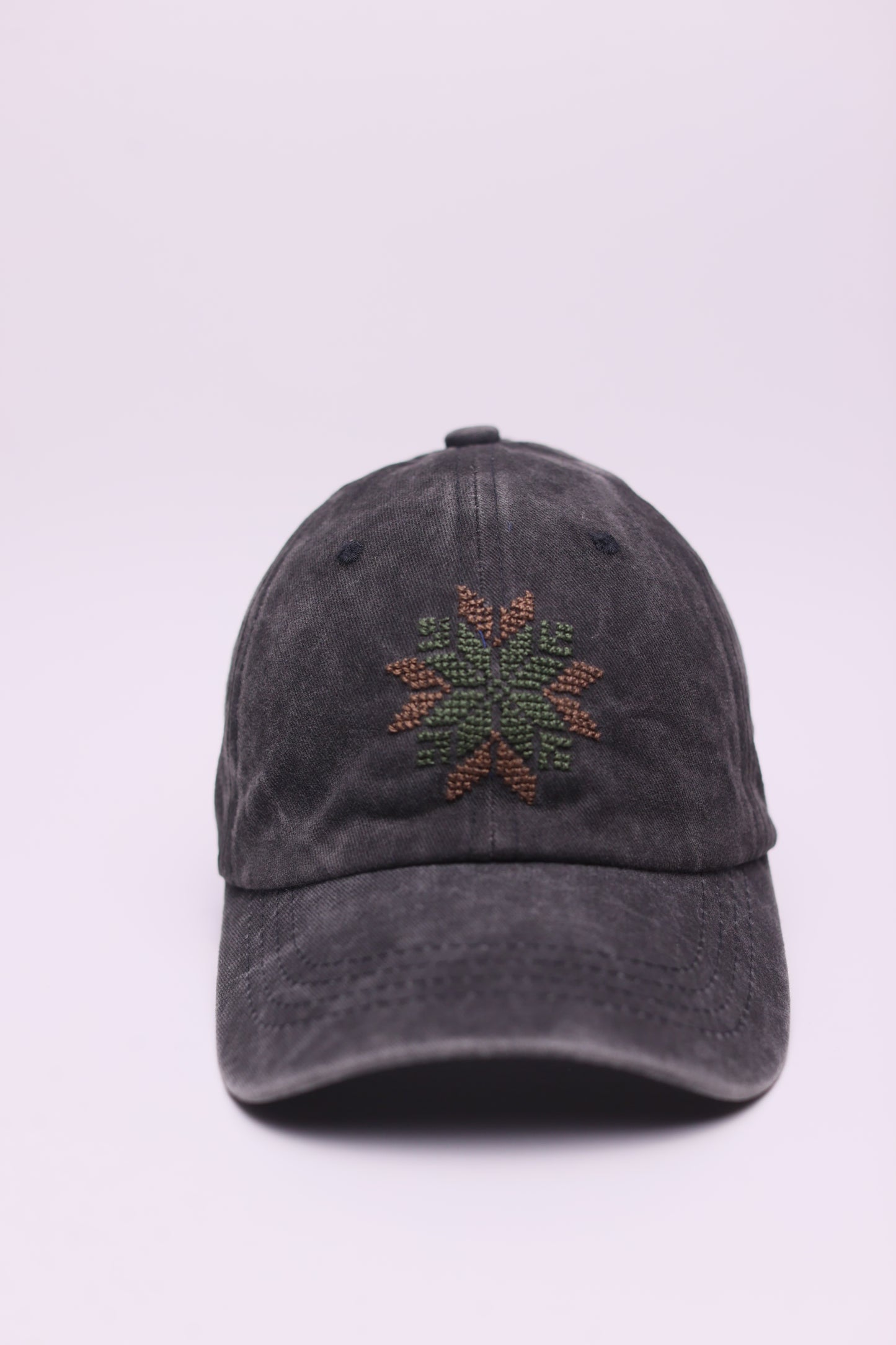 Brown & Olive star hand embroidered cap