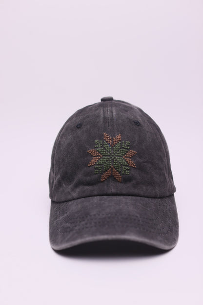 Brown & Olive star hand embroidered cap